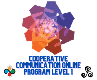 Title: Cooperative Communication Online Program Level 1. Illustration of varied colors of hands from orange through burgundy, blue, and purple. 