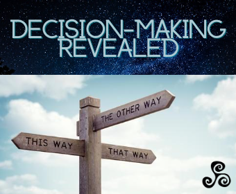 Title: Decision-Making Revealed against a starry night sky. Below title, a sign post with three arrows: "This Way", "That Way" and "The Other Way." Nancy Shanteau Coaching logo in bottom right corner.